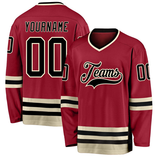 Usa Hockey Jersey, Custom Maroon Black Cream Hockey Jersey, Team Hockey Jerseys