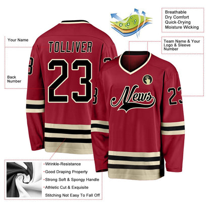 Usa Hockey Jersey, Custom Maroon Black Cream Hockey Jersey, Team Hockey Jerseys