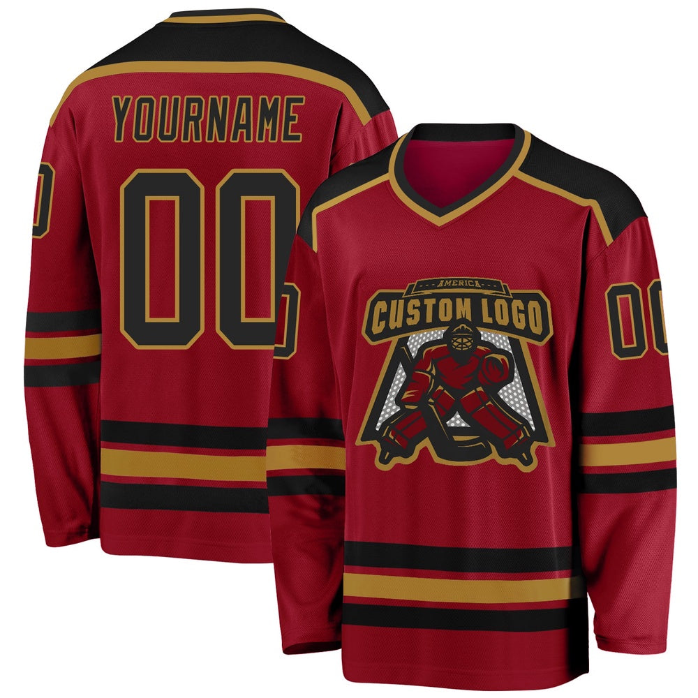 Usa Hockey Jersey, Custom Maroon Black Old Gold Hockey Jersey, Team Hockey Jerseys