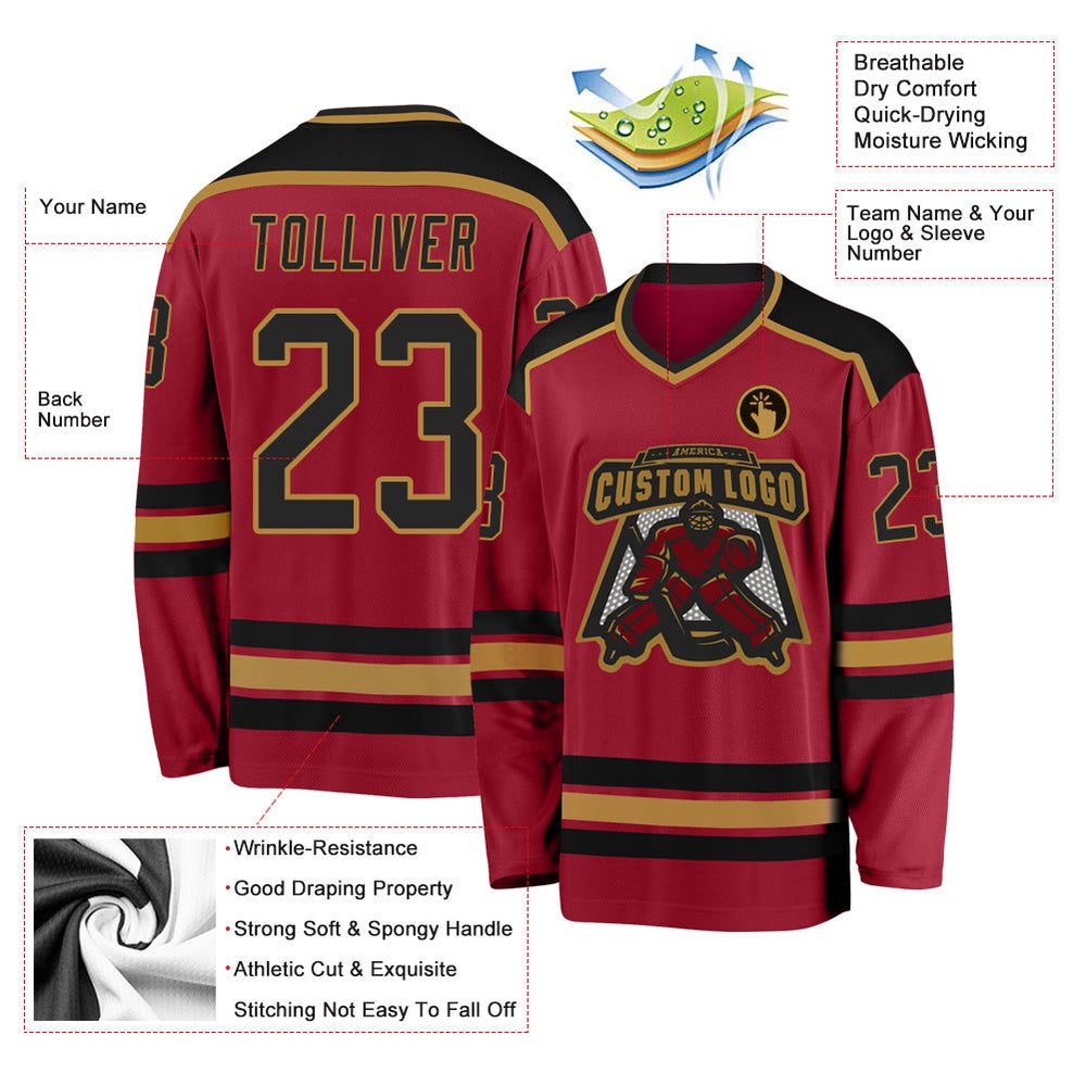 Usa Hockey Jersey, Custom Maroon Black Old Gold Hockey Jersey, Team Hockey Jerseys