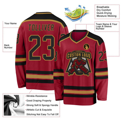 Usa Hockey Jersey, Custom Maroon Black Old Gold Hockey Jersey, Team Hockey Jerseys