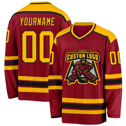 Usa Hockey Jersey, Custom Maroon Gold Black 1 Hockey Jersey, Team Hockey Jerseys