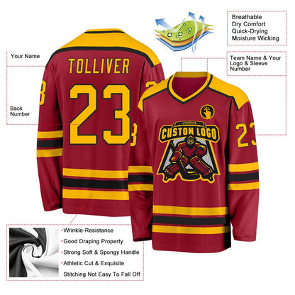 Usa Hockey Jersey, Custom Maroon Gold Black 1 Hockey Jersey, Team Hockey Jerseys
