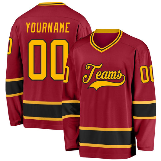 Usa Hockey Jersey, Custom Maroon Gold Black Hockey Jersey, Team Hockey Jerseys