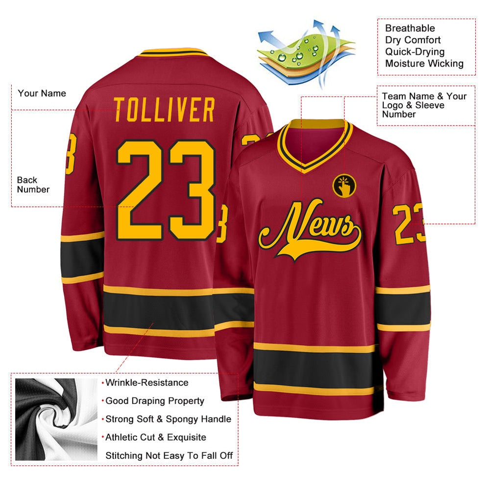 Usa Hockey Jersey, Custom Maroon Gold Black Hockey Jersey, Team Hockey Jerseys