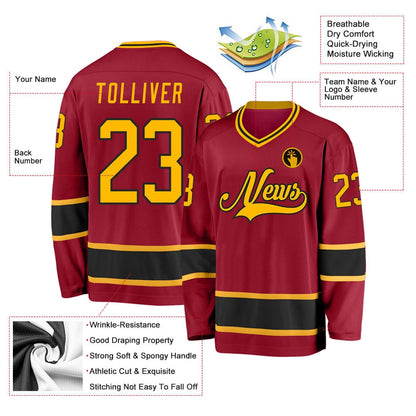 Usa Hockey Jersey, Custom Maroon Gold Black Hockey Jersey, Team Hockey Jerseys