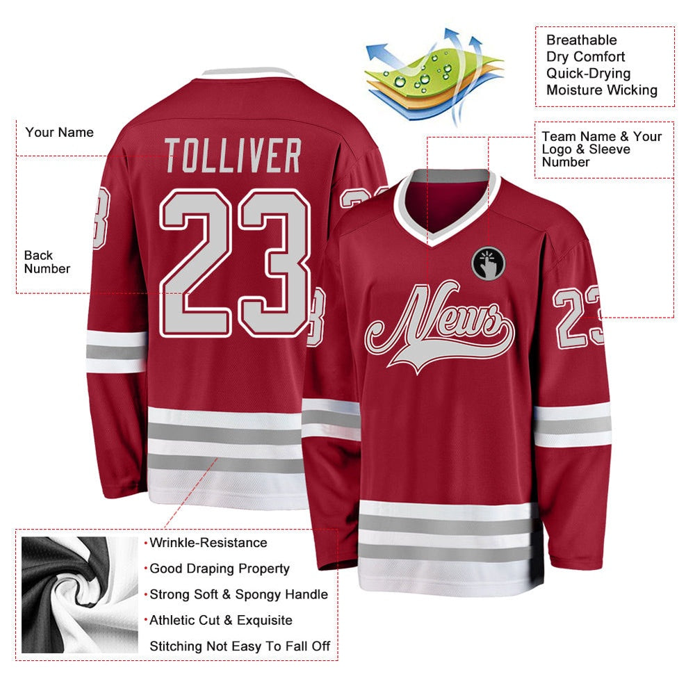Usa Hockey Jersey, Custom Maroon Gray White Hockey Jersey, Team Hockey Jerseys
