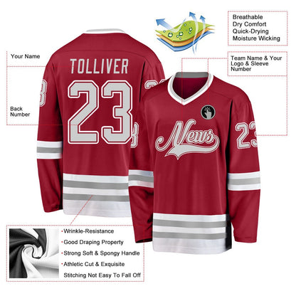 Usa Hockey Jersey, Custom Maroon Gray White Hockey Jersey, Team Hockey Jerseys