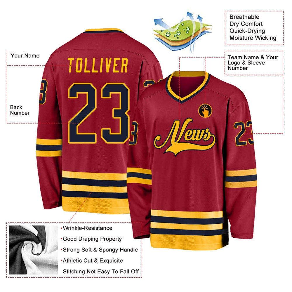 Usa Hockey Jersey, Custom Maroon Navy Gold Hockey Jersey, Team Hockey Jerseys