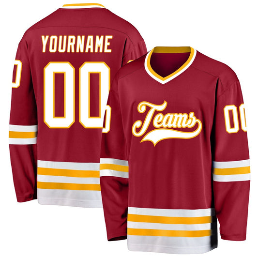 Usa Hockey Jersey, Custom Maroon White Gold Hockey Jersey, Team Hockey Jerseys