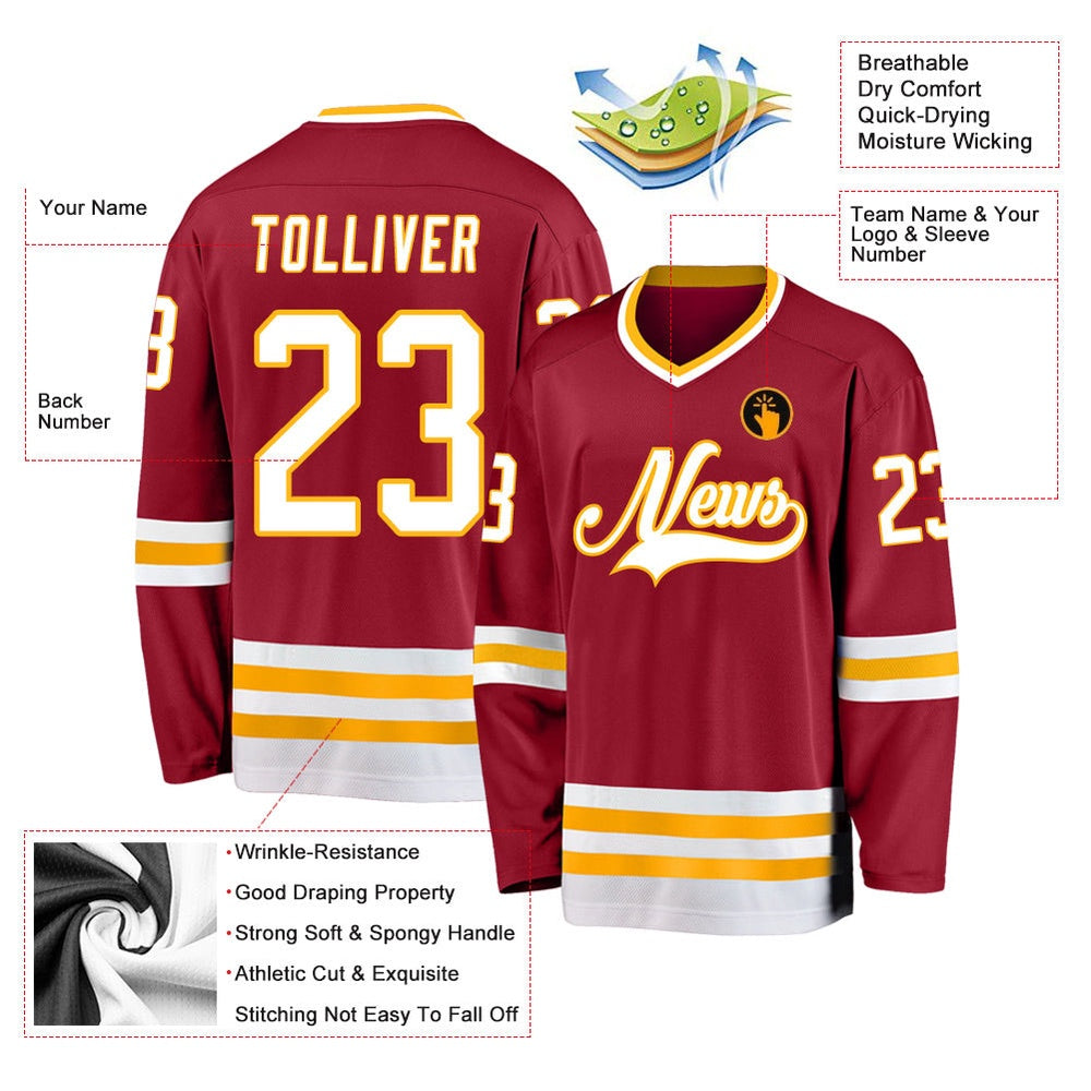 Usa Hockey Jersey, Custom Maroon White Gold Hockey Jersey, Team Hockey Jerseys
