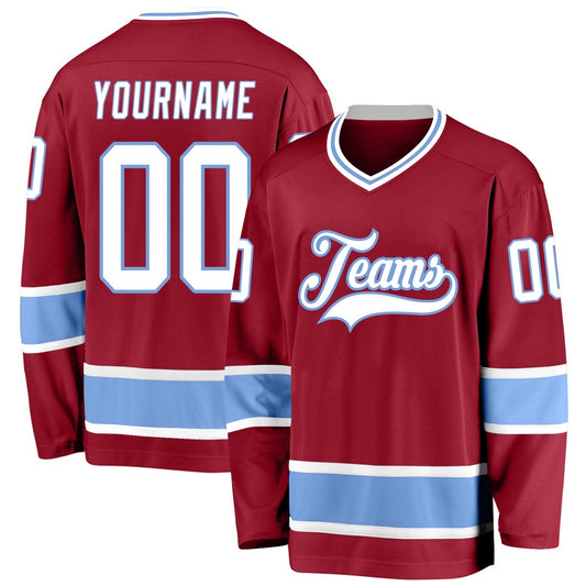 Usa Hockey Jersey, Custom Maroon White Light Blue Hockey Jersey, Team Hockey Jerseys