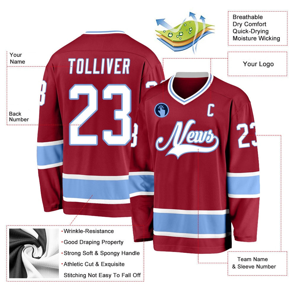 Usa Hockey Jersey, Custom Maroon White Light Blue Hockey Jersey, Team Hockey Jerseys