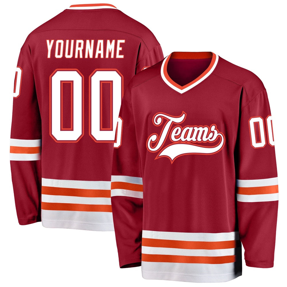 Usa Hockey Jersey, Custom Maroon White Orange Hockey Jersey, Team Hockey Jerseys