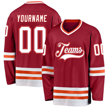 Usa Hockey Jersey, Custom Maroon White Orange Hockey Jersey, Team Hockey Jerseys