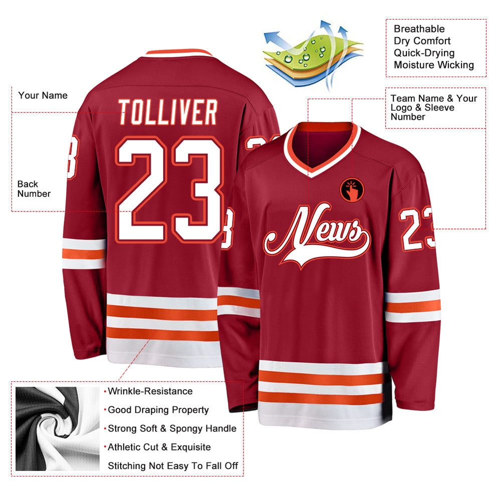 Usa Hockey Jersey, Custom Maroon White Orange Hockey Jersey, Team Hockey Jerseys