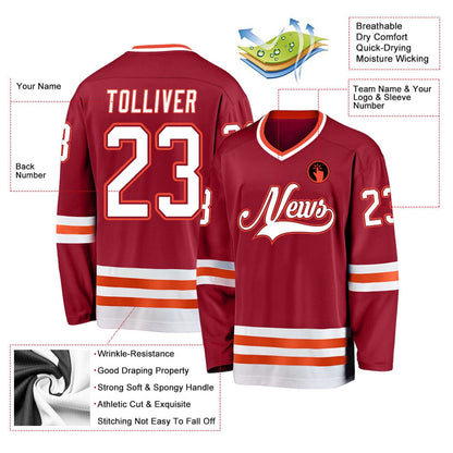 Usa Hockey Jersey, Custom Maroon White Orange Hockey Jersey, Team Hockey Jerseys