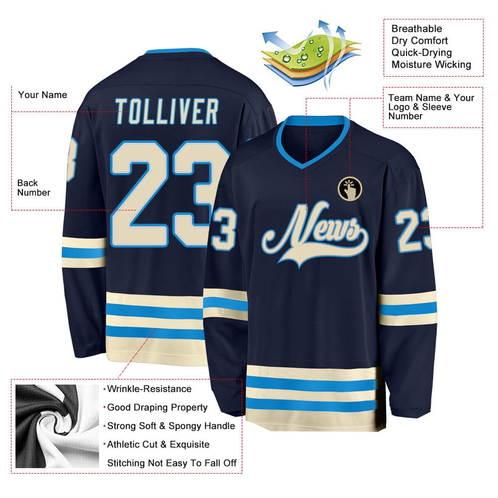 Usa Hockey Jersey, Custom Navy Cream Blue 1 Hockey Jersey, Team Hockey Jerseys