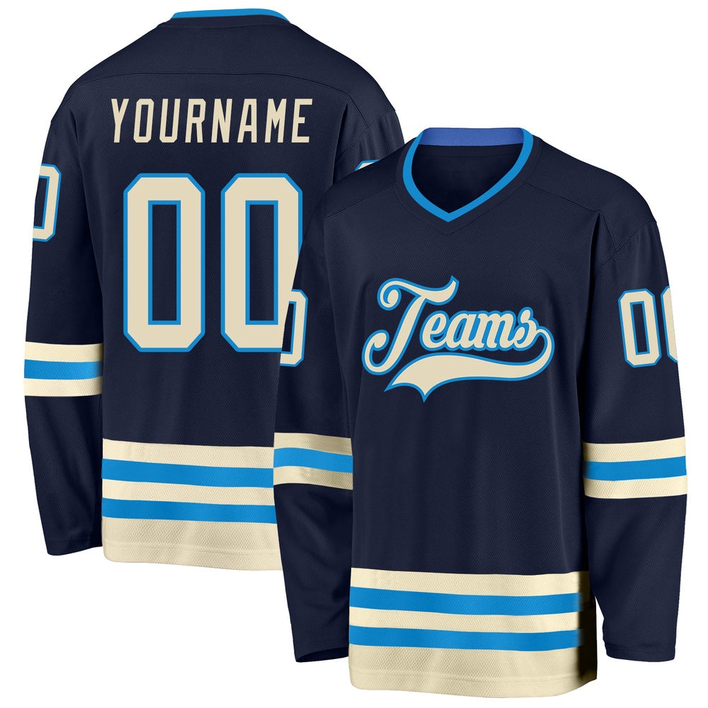 Usa Hockey Jersey, Custom Navy Cream Blue Hockey Jersey, Team Hockey Jerseys