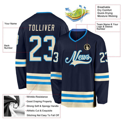 Usa Hockey Jersey, Custom Navy Cream Blue Hockey Jersey, Team Hockey Jerseys
