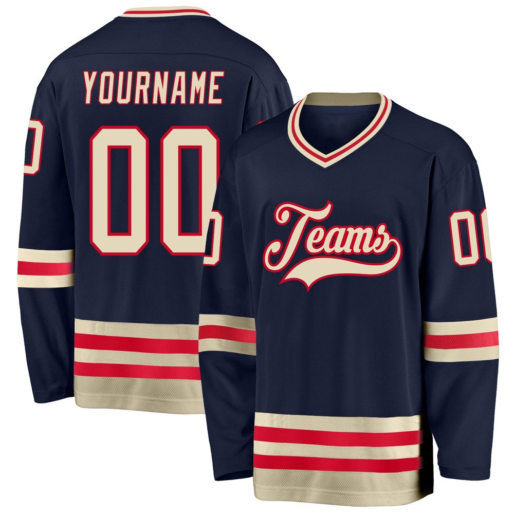 Usa Hockey Jersey, Custom Navy Cream Red Hockey Jersey, Team Hockey Jerseys