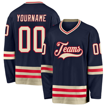 Usa Hockey Jersey, Custom Navy Cream Red Hockey Jersey, Team Hockey Jerseys