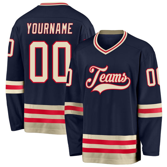 Usa Hockey Jersey, Custom Navy Cream Red Hockey Jersey, Team Hockey Jerseys
