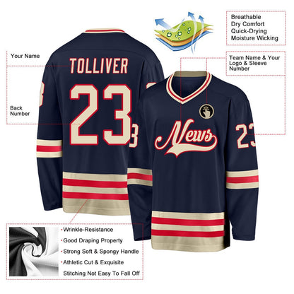 Usa Hockey Jersey, Custom Navy Cream Red Hockey Jersey, Team Hockey Jerseys