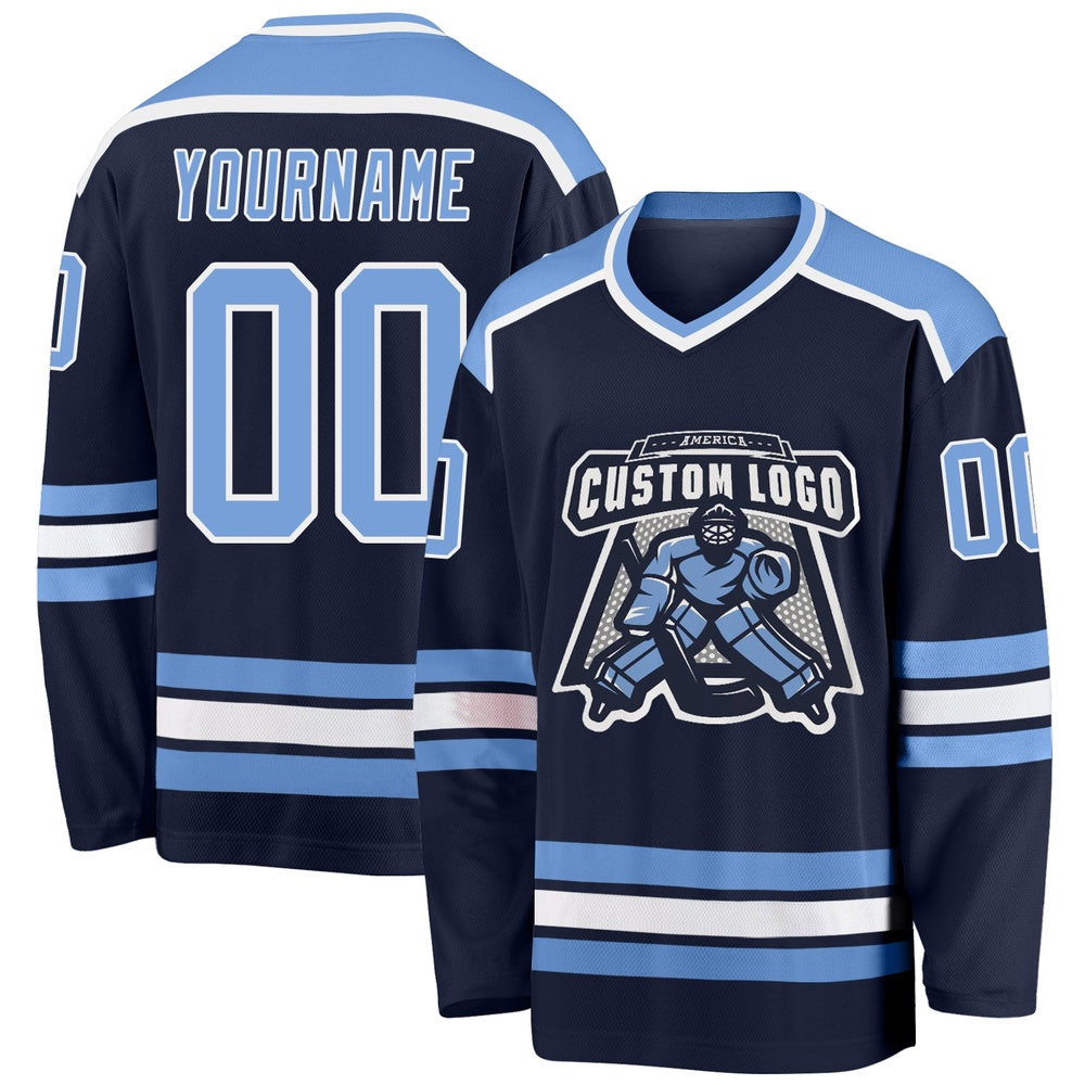 Usa Hockey Jersey, Custom Navy Light Blue White Hockey Jersey, Team Hockey Jerseys