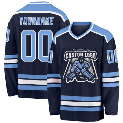 Usa Hockey Jersey, Custom Navy Light Blue White Hockey Jersey, Team Hockey Jerseys