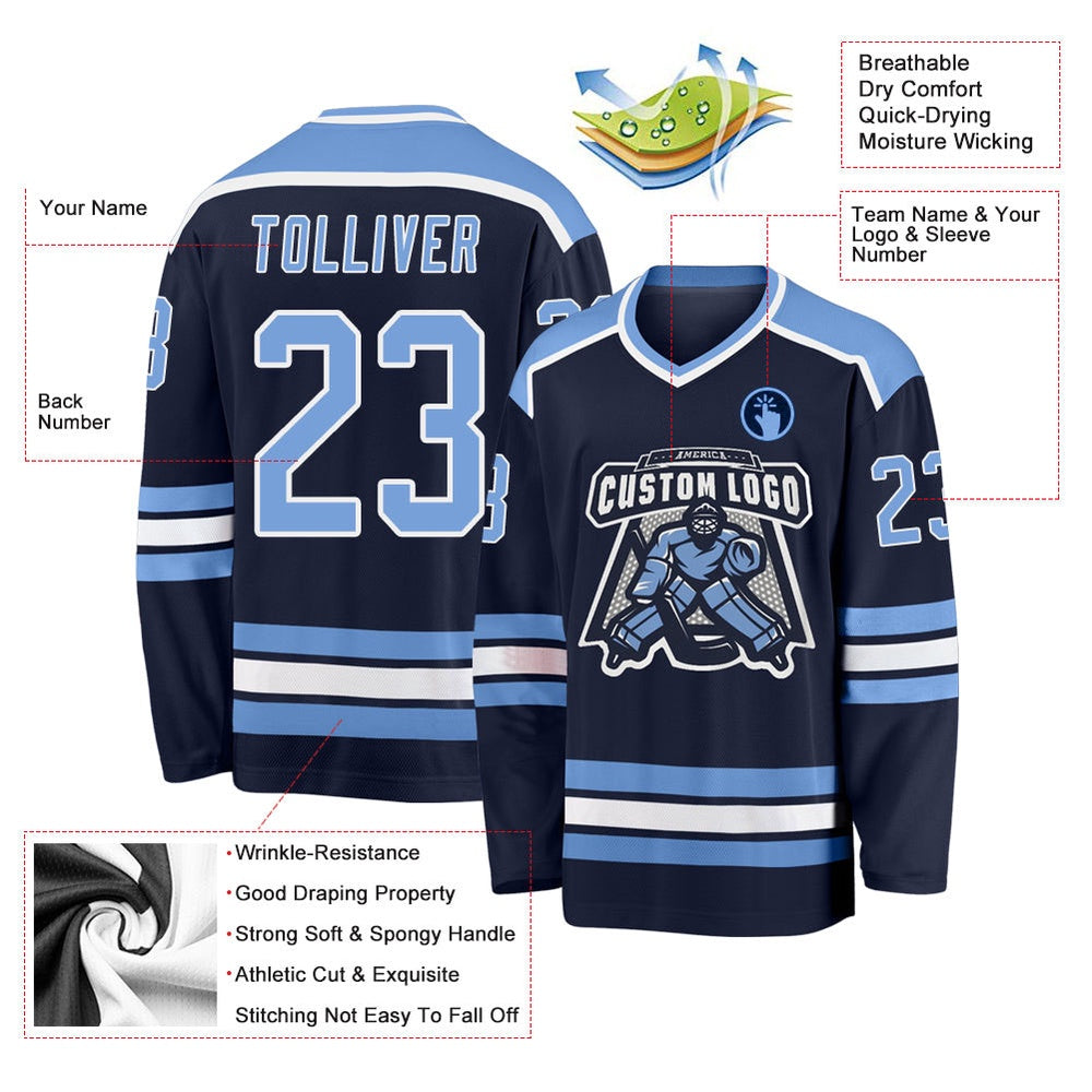 Usa Hockey Jersey, Custom Navy Light Blue White Hockey Jersey, Team Hockey Jerseys