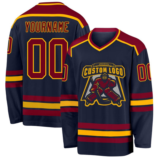 Usa Hockey Jersey, Custom Navy Maroon Gold Hockey Jersey, Team Hockey Jerseys