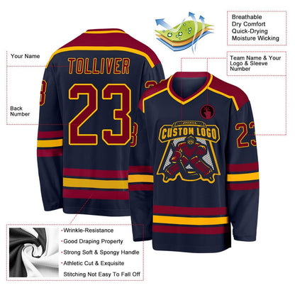 Usa Hockey Jersey, Custom Navy Maroon Gold Hockey Jersey, Team Hockey Jerseys