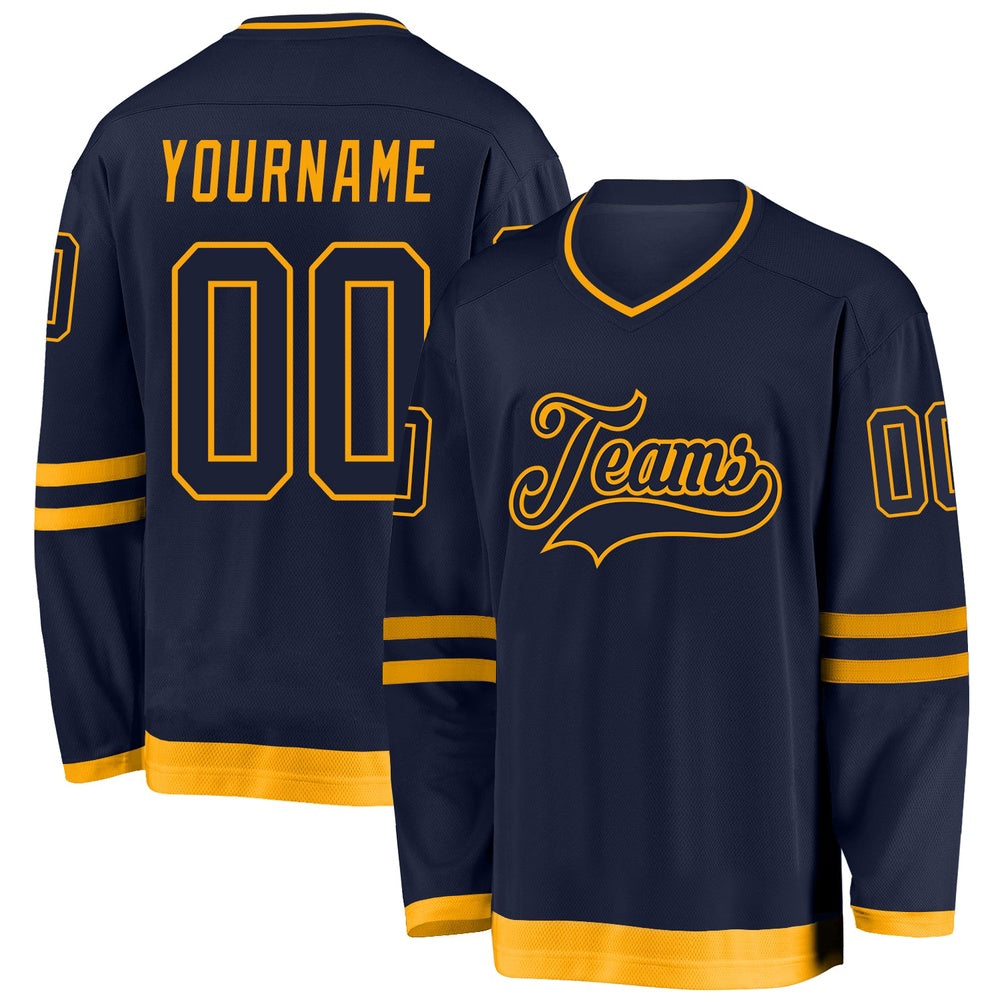 Usa Hockey Jersey, Custom Navy Navy Gold Hockey Jersey, Team Hockey Jerseys