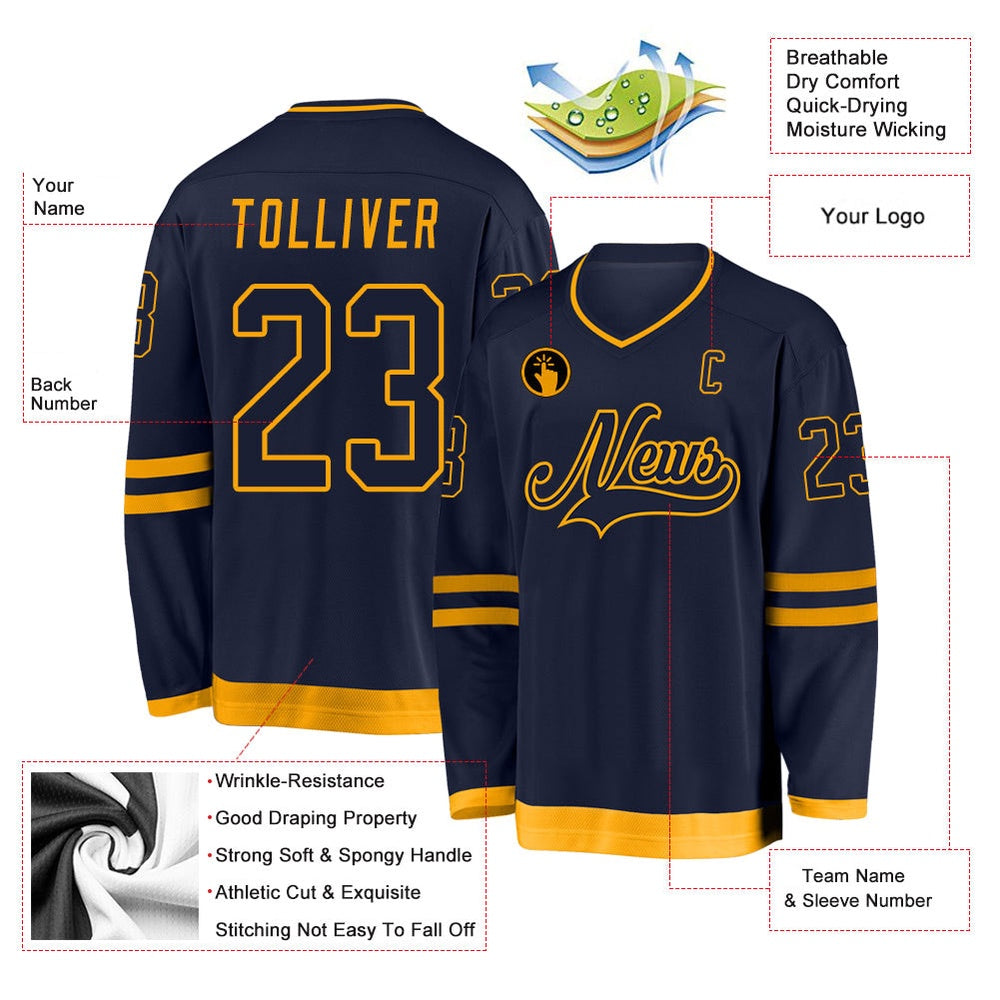 Usa Hockey Jersey, Custom Navy Navy Gold Hockey Jersey, Team Hockey Jerseys