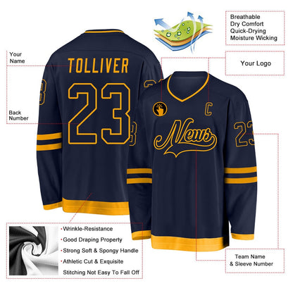 Usa Hockey Jersey, Custom Navy Navy Gold Hockey Jersey, Team Hockey Jerseys