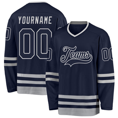 Usa Hockey Jersey, Custom Navy Navy Gray Hockey Jersey, Team Hockey Jerseys