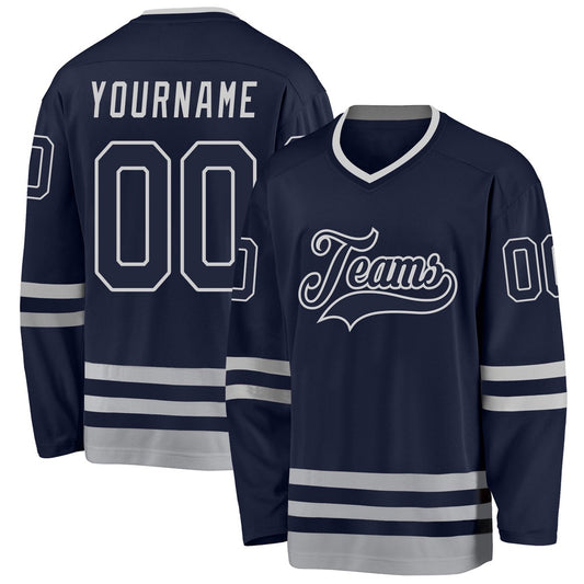 Usa Hockey Jersey, Custom Navy Navy Gray Hockey Jersey, Team Hockey Jerseys