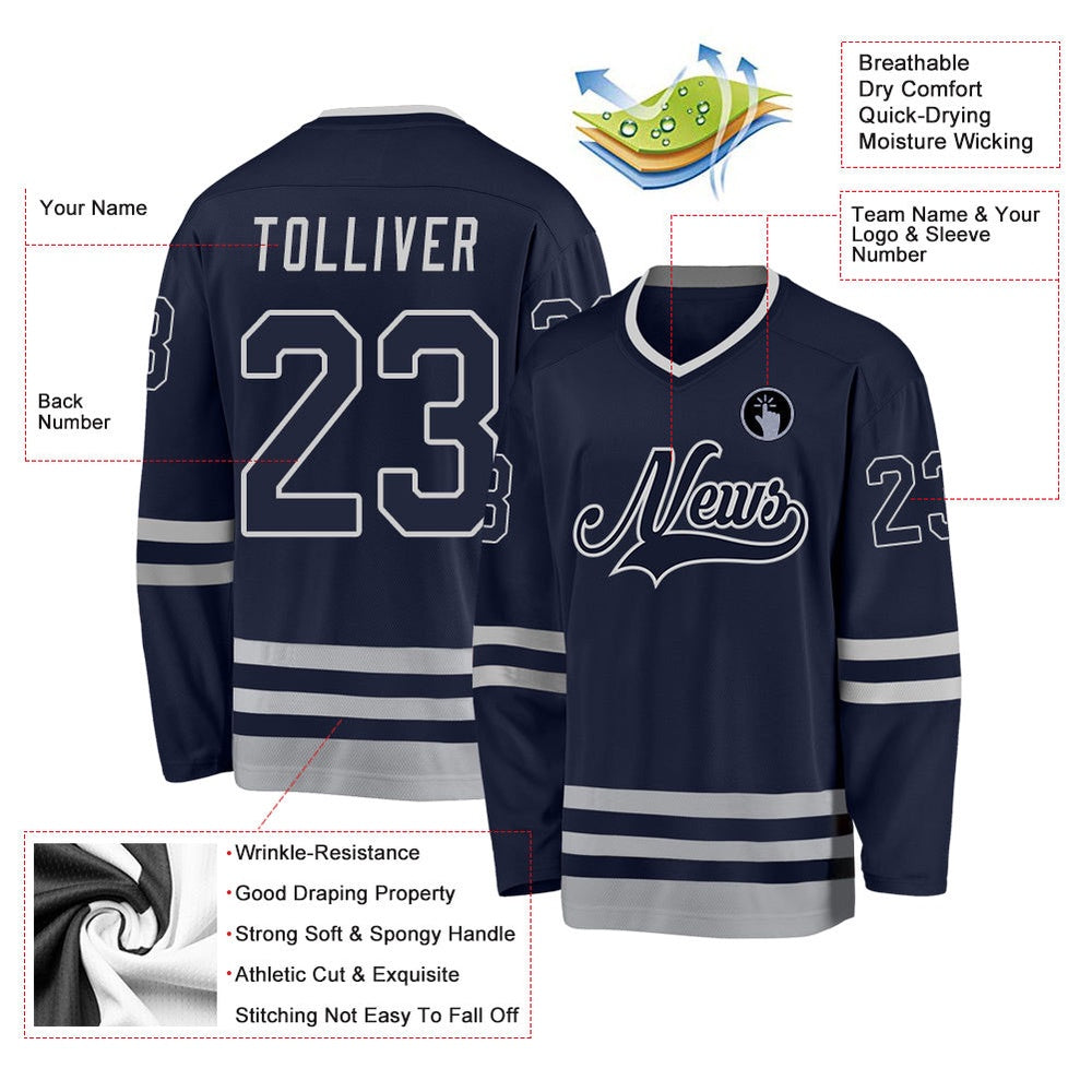 Usa Hockey Jersey, Custom Navy Navy Gray Hockey Jersey, Team Hockey Jerseys