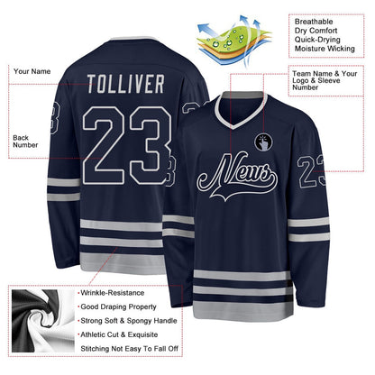 Usa Hockey Jersey, Custom Navy Navy Gray Hockey Jersey, Team Hockey Jerseys