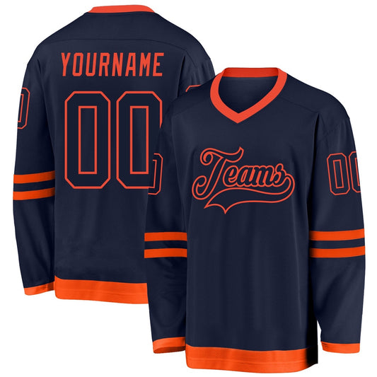 Usa Hockey Jersey, Custom Navy Navy Orange Hockey Jersey, Team Hockey Jerseys