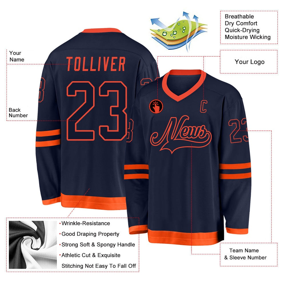 Usa Hockey Jersey, Custom Navy Navy Orange Hockey Jersey, Team Hockey Jerseys