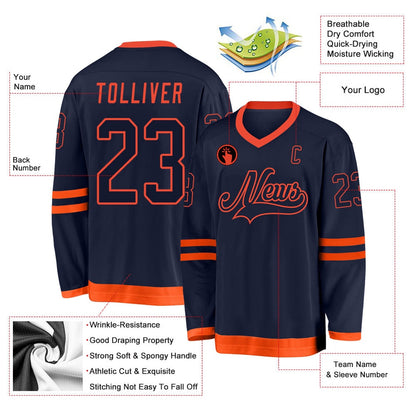 Usa Hockey Jersey, Custom Navy Navy Orange Hockey Jersey, Team Hockey Jerseys