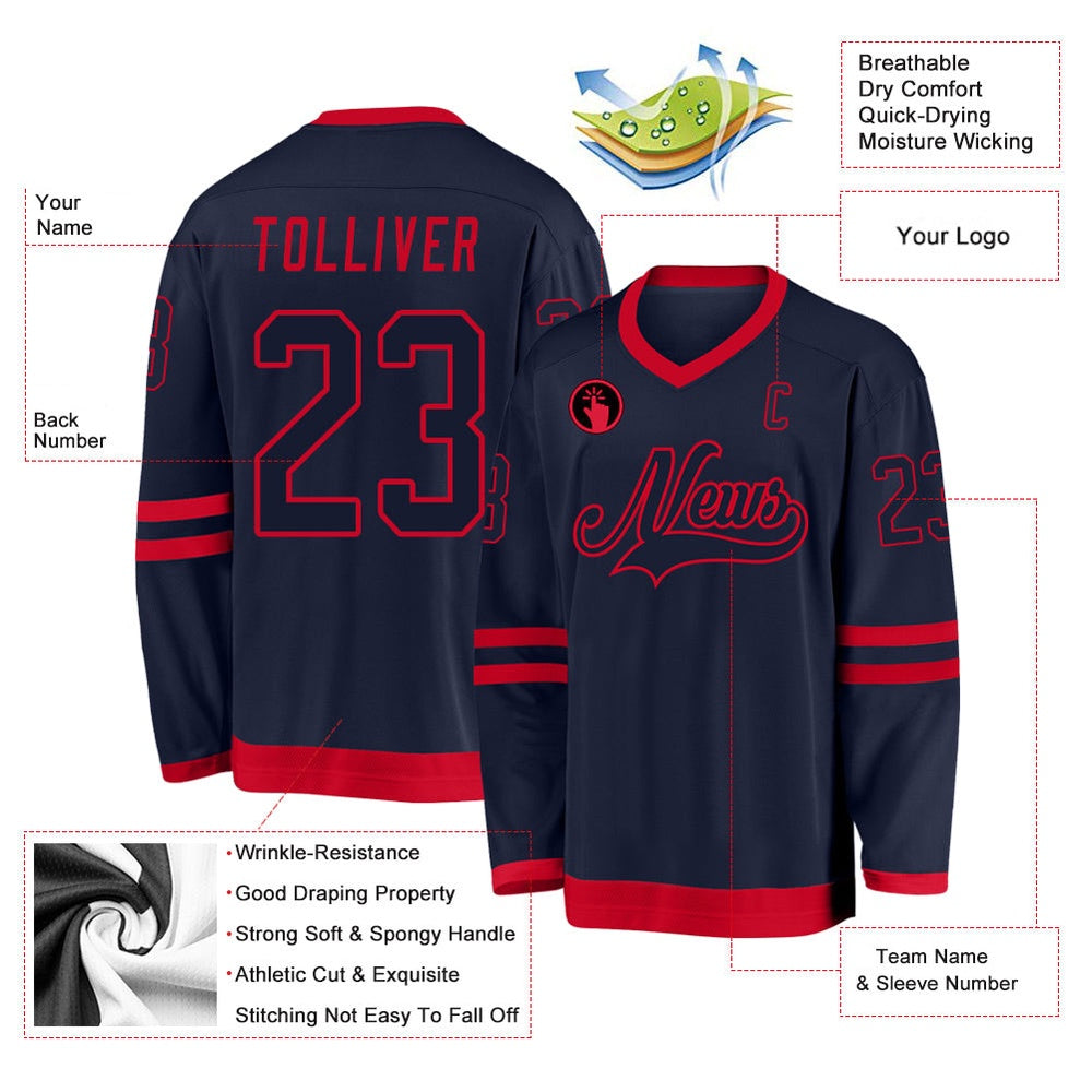 Usa Hockey Jersey, Custom Navy Navy Red Hockey Jersey, Team Hockey Jerseys