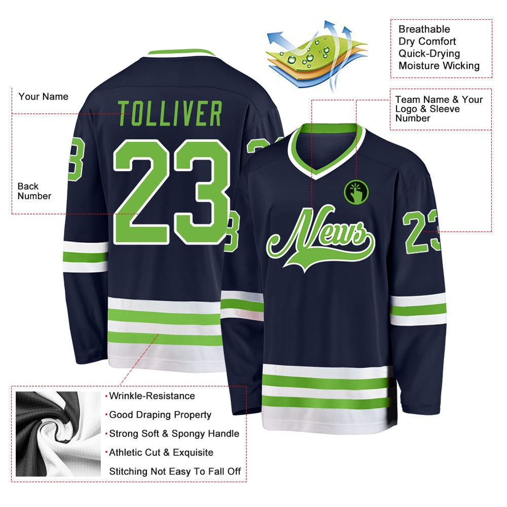 Usa Hockey Jersey, Custom Navy Neon Green White 1 Hockey Jersey, Team Hockey Jerseys