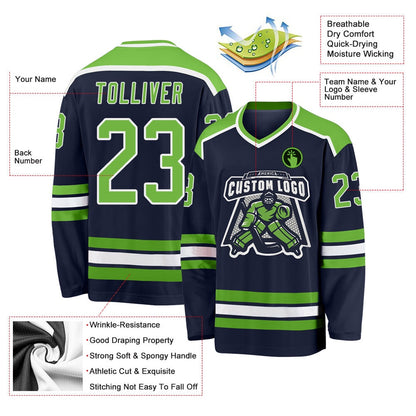 Usa Hockey Jersey, Custom Navy Neon Green White Hockey Jersey, Team Hockey Jerseys