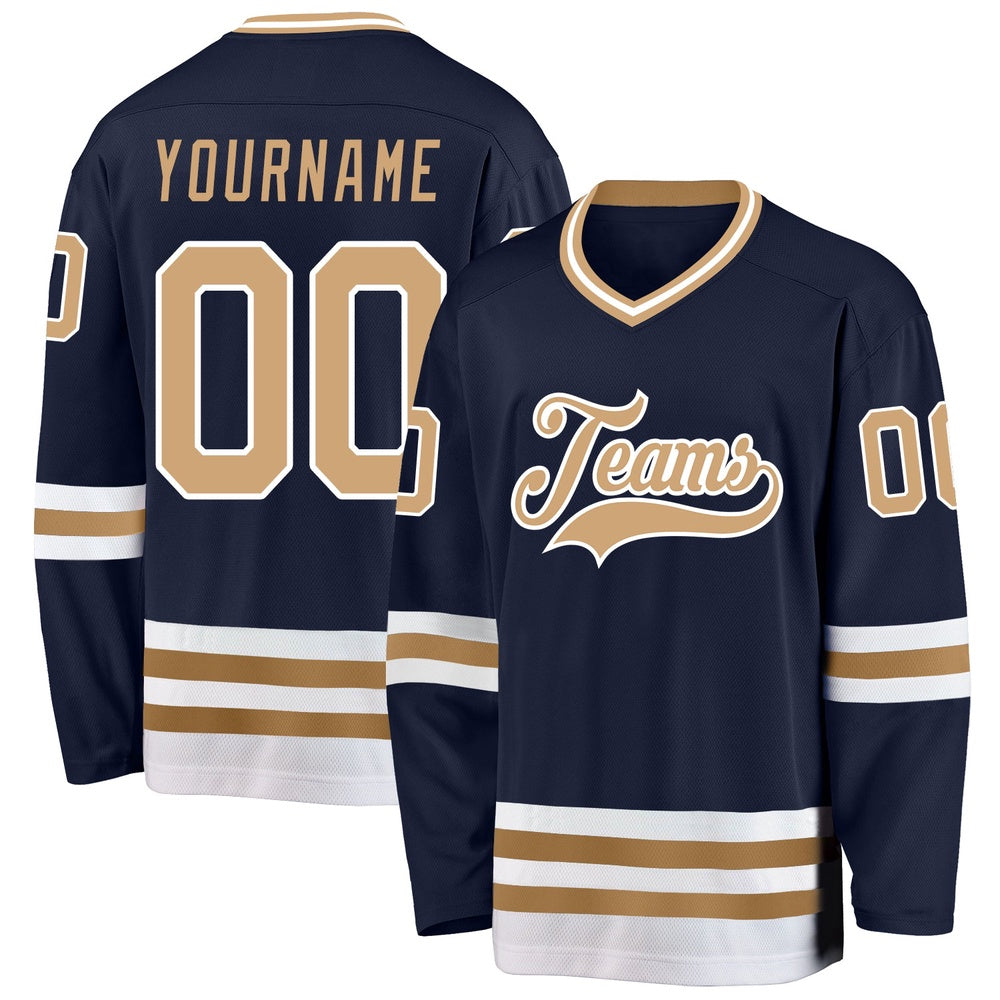 Usa Hockey Jersey, Custom Navy Old Gold White Hockey Jersey, Team Hockey Jerseys