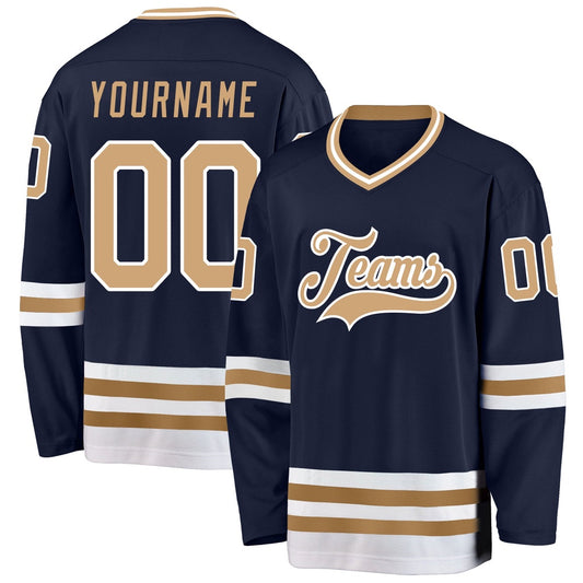 Usa Hockey Jersey, Custom Navy Old Gold White Hockey Jersey, Team Hockey Jerseys