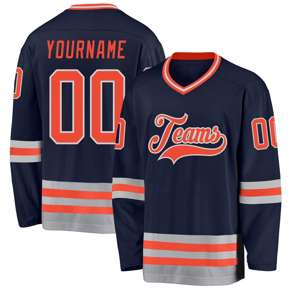 Usa Hockey Jersey, Custom Navy Orange Gray Hockey Jersey, Team Hockey Jerseys