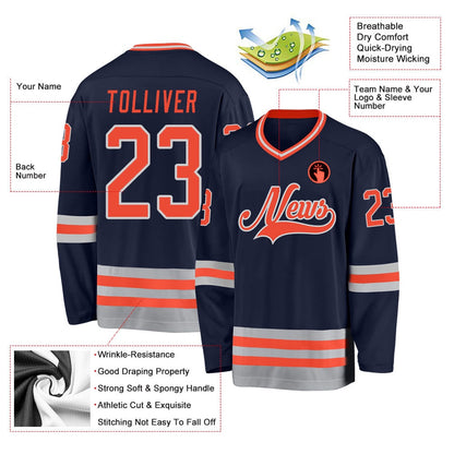 Usa Hockey Jersey, Custom Navy Orange Gray Hockey Jersey, Team Hockey Jerseys